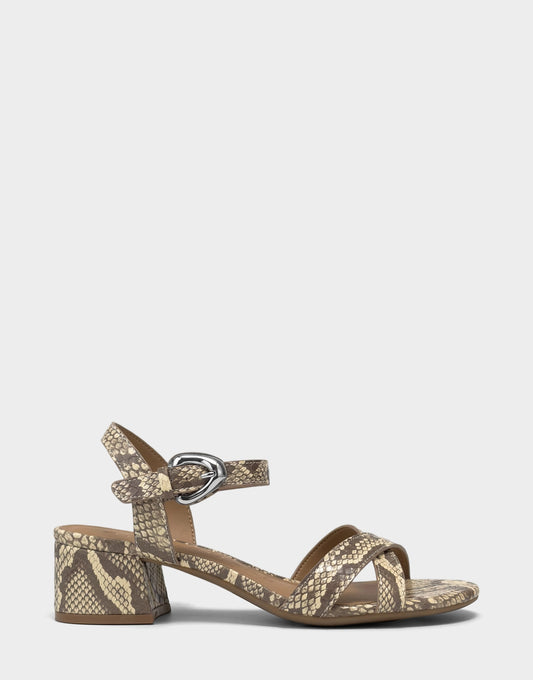 Women's Heeled Sandal in Pale Yellow Faux Snake Print | Aerosoles New