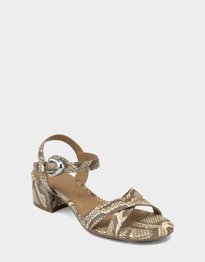 Women's Heeled Sandal in Pale Yellow Faux Snake Print | Aerosoles New